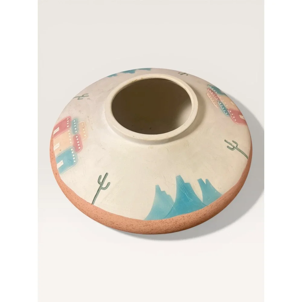 Vintage‎ Karo Southwest Pottery Vase Hand Painted Desert Pueblo Cactus 12 Inch
